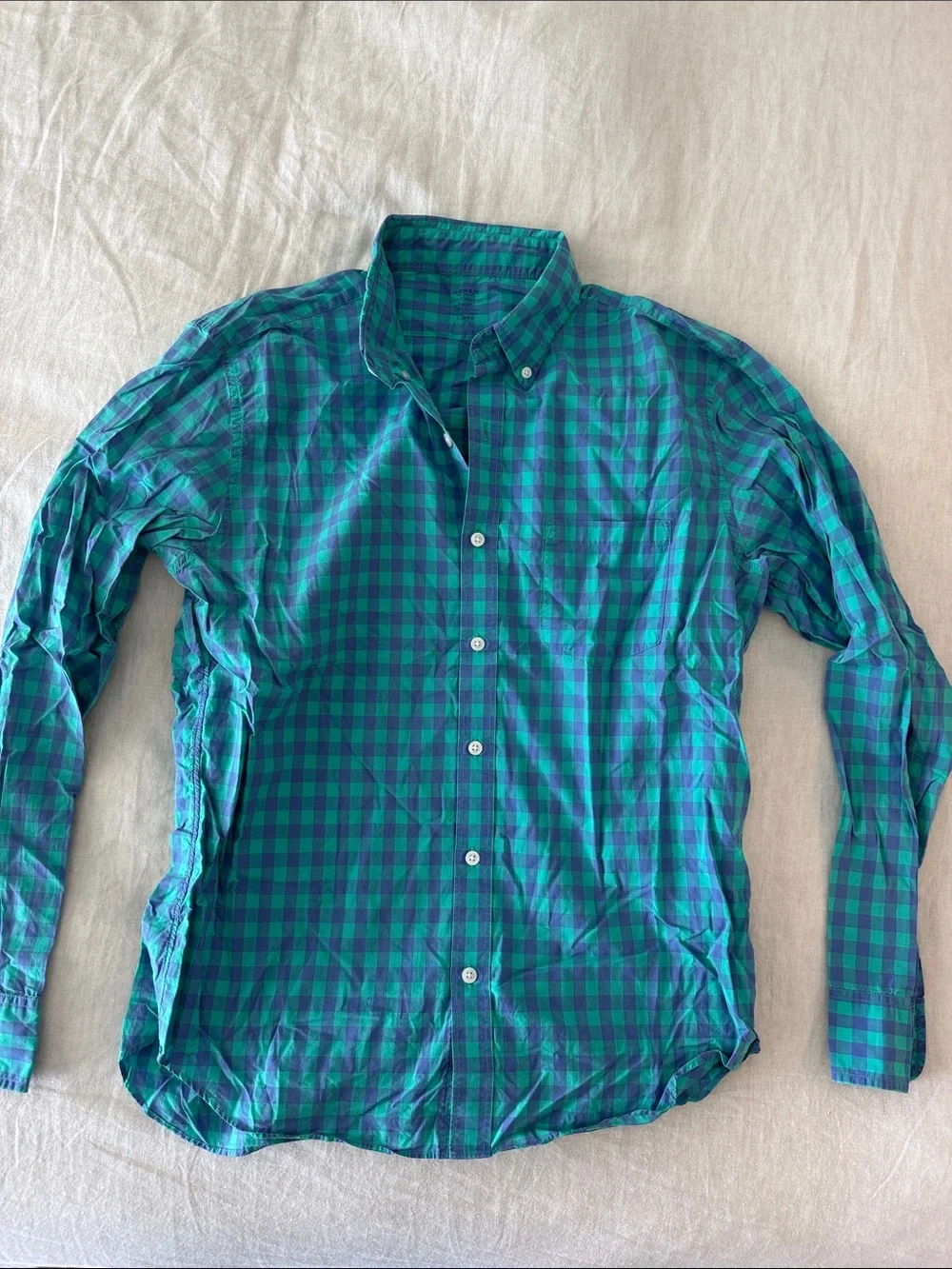 J. Crew Green and Blue Plaid Button-Down Shirt